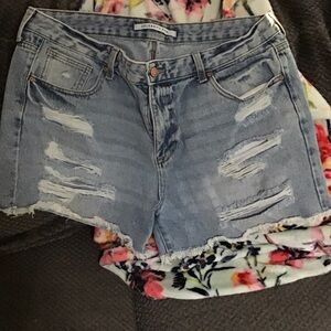 Celebrity Pink Light Blue Distressed Jean Shorts